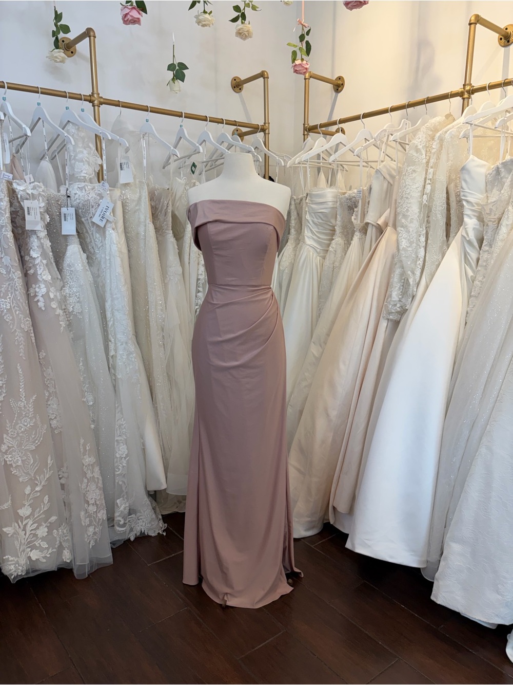 Bari Jay Mauve Off-Shoulder Evening Gown